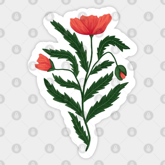 Poppy Flower 1 Green Red Sticker by DenesAnnaDesign